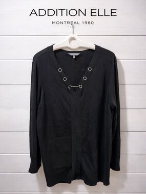 ADDITION ELLE – Black Grommet Detail Sweater (Size 4X)